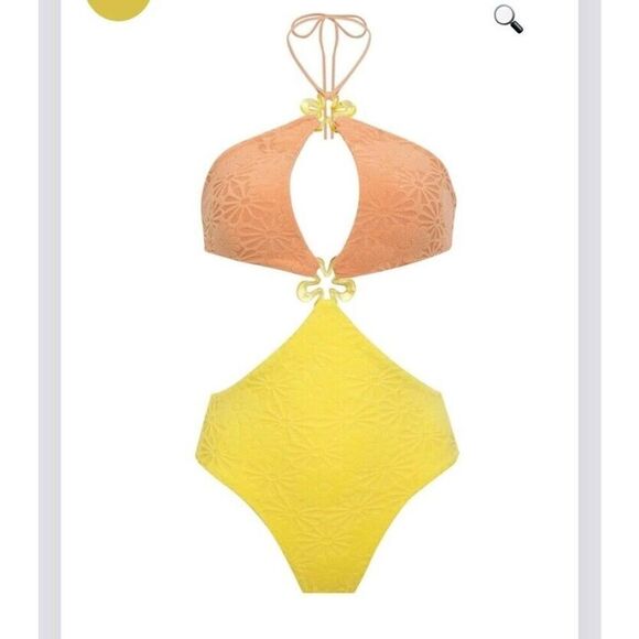 For Love & Lemons Sonny One-Piece Cut-out 60s Terry Swimsuit Bathing Suit Sz XL - Picture 2 of 11
